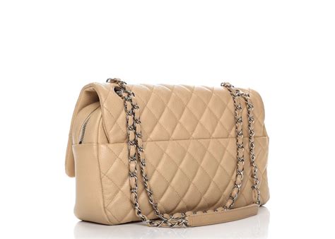 Chanel Easy Flap Quilted Diamond Jumbo Beige in Caviar with 